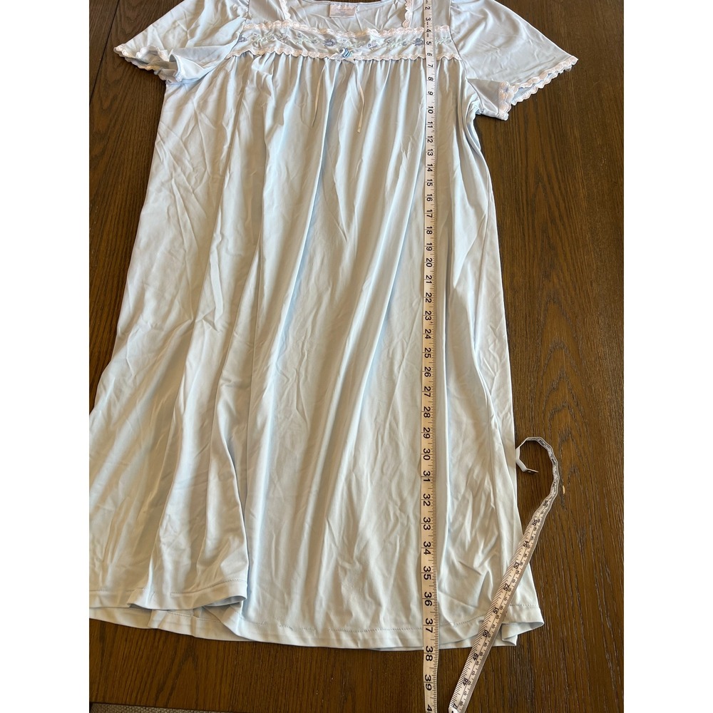 Fundamentals Nightgown Blue Nylon Floral Lace Trim Vintage Grandmacore L/G Retro - Picture 5 of 8
